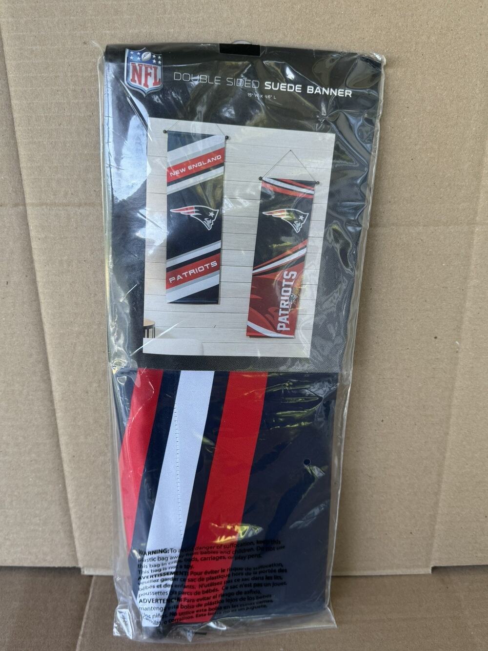 New England Patriots Banner Suede with Dowel 15"W x 46"L Double Sided NFL Decor